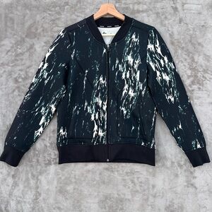 RBX Women’s Athletic Marble Print Bomber Jacket Black/Teal zip front – Size M